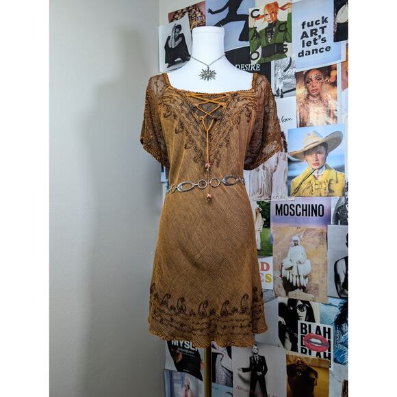 Boho Lace Up Tunic Dress - Picture 1 of 7